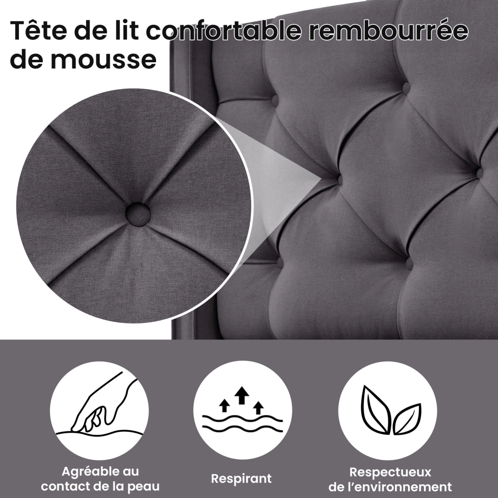 OKWISH Letto Contenitore 140×200 cm, Letto Matrimoniale con Testiera Imbottita e Vano Contenitore, senza Materasso, in Cotone, Grigio