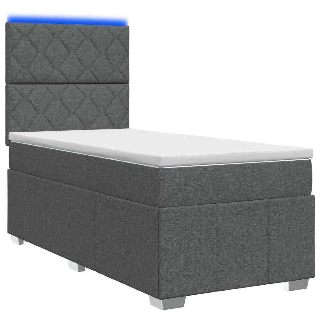Letto Box Spring LED con Materasso Grigio Scuro 100 x 200 cm 3455543