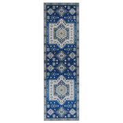 Tappeto passatoia blu poliestere 60 x 200 cm motivo geometrico fondo antiscivolo corridoio moderno