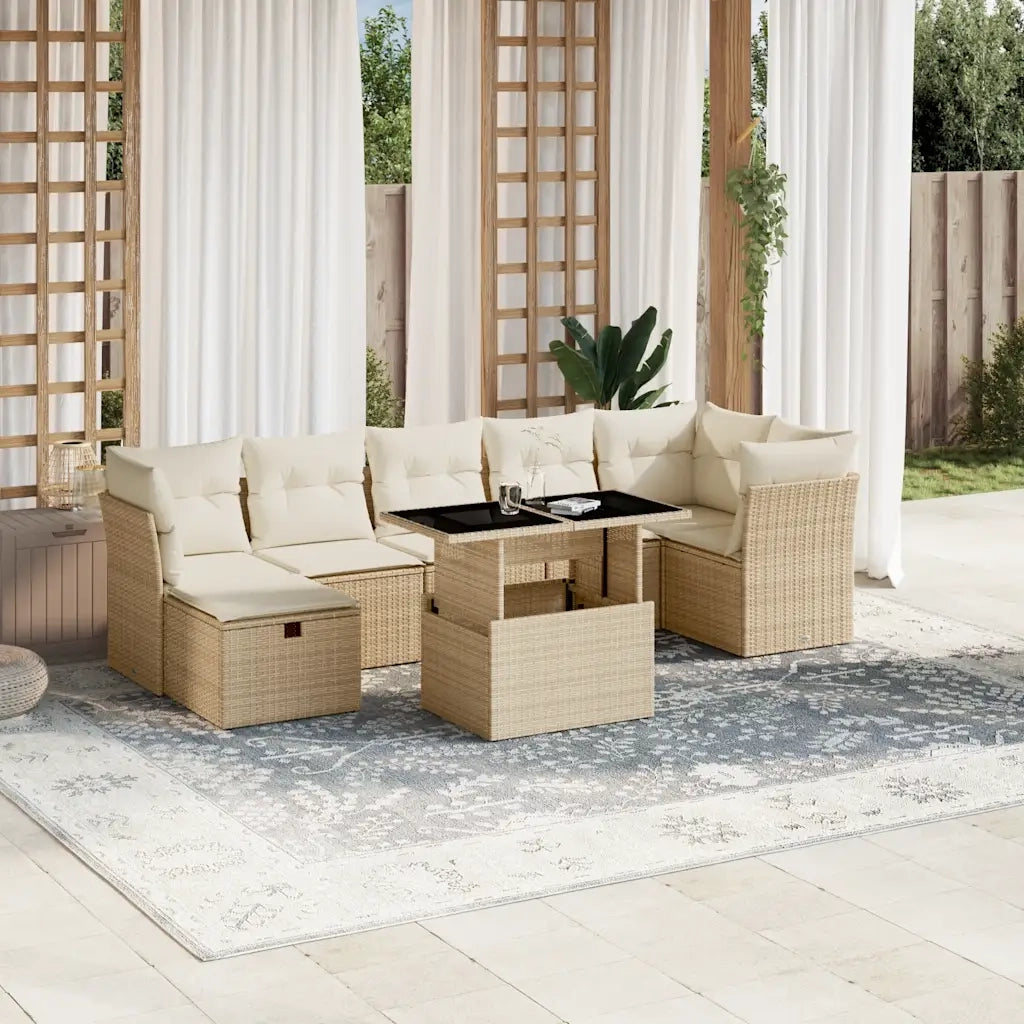 Set Divano da Giardino 8 pz con Cuscini Beige in Polyrattan