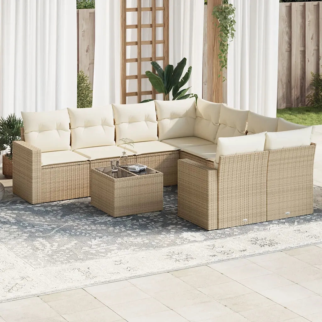 Set Divano da Giardino 9 pz con Cuscini Beige in Polyrattan 3251095