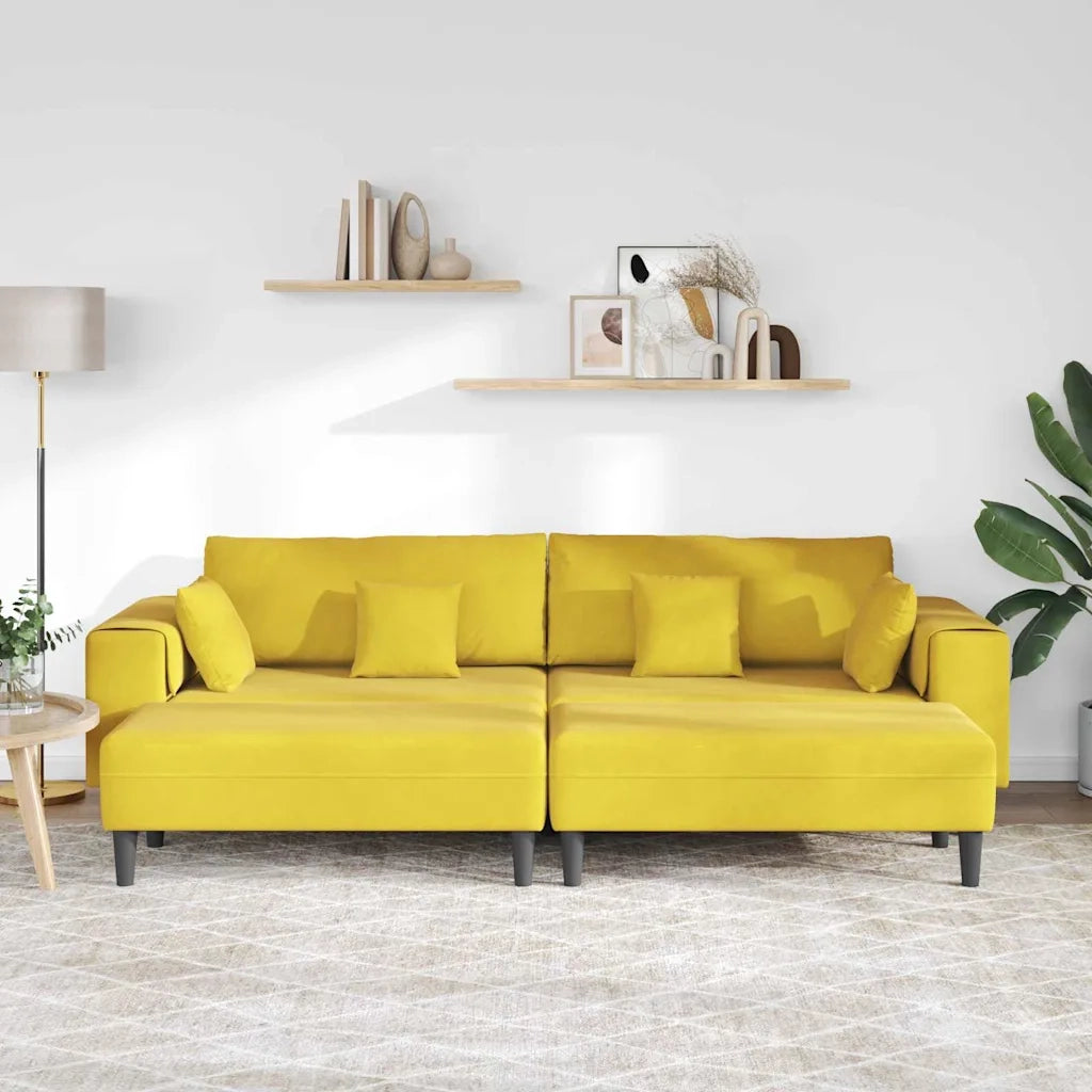 vidaXL Divano in Velluto con cuscino 3 pcs Giallo 208 cm Velluto