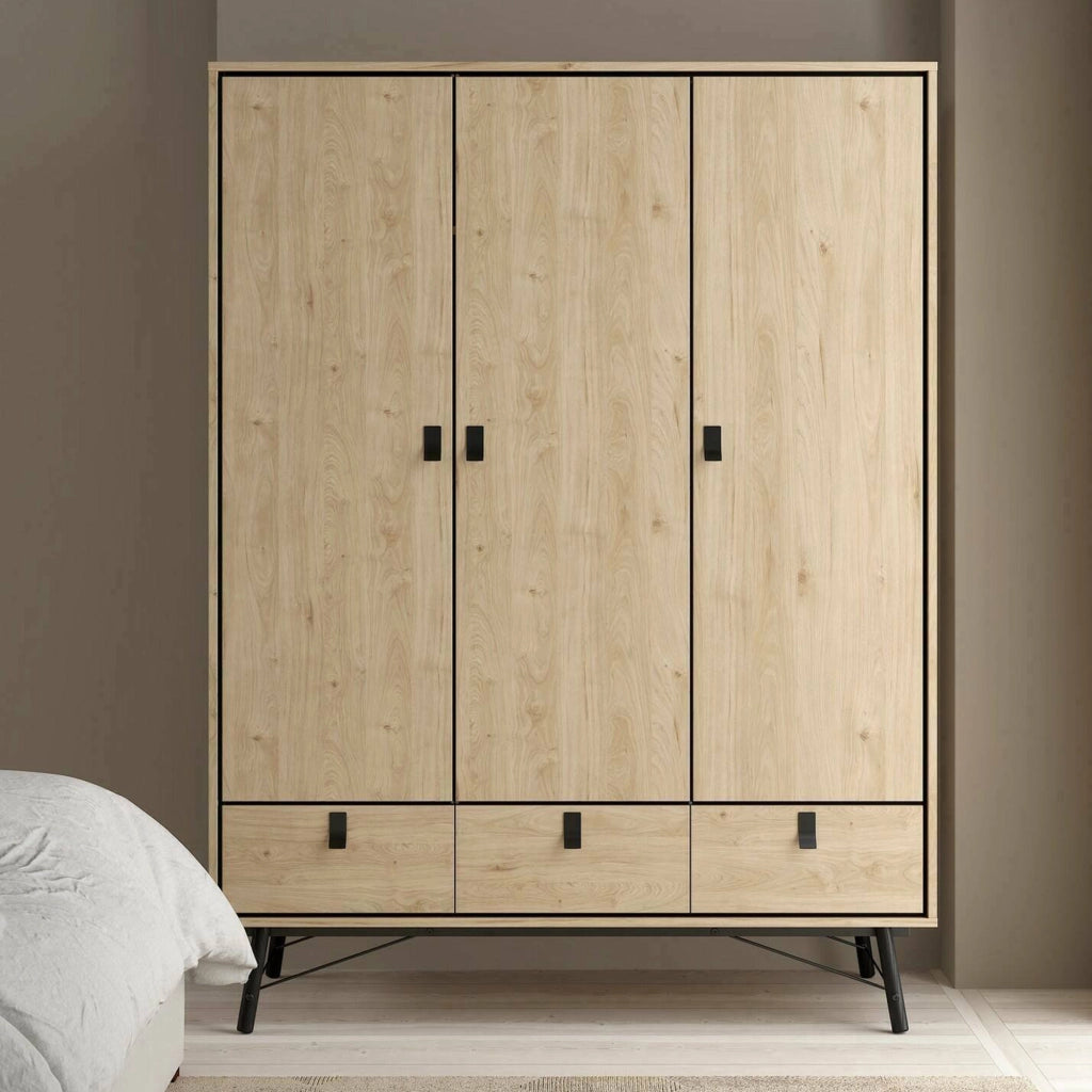 Guardaroba 3 ante Virgil, Mobile camera da letto, Cabina armadio portabiti, Armadio appendiabiti, 150x60 h200 cm, Rovere