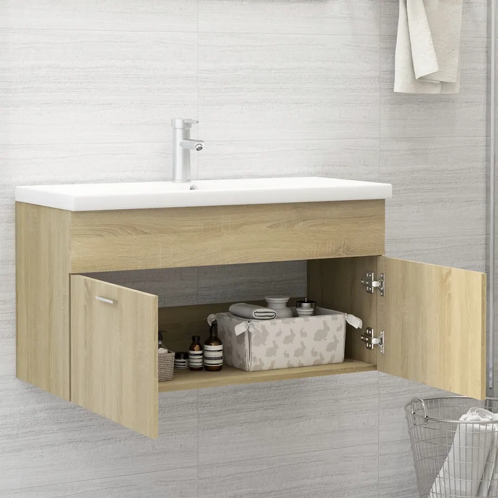 Mobile Bagno con Lavabo Integrato Rovere Sonoma in Truciolatocod mxl 110011