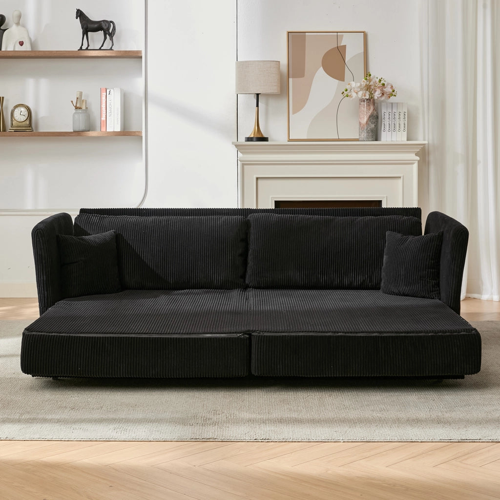 Divano letto convertibile in velluto a coste nero 182x88x84 cm