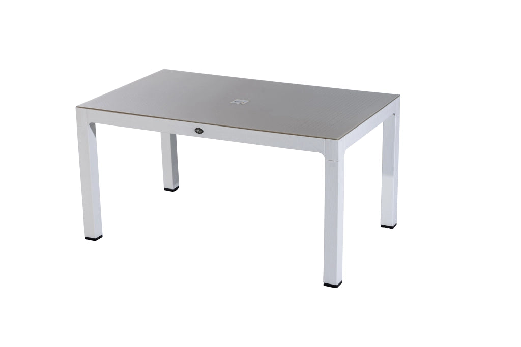 TAVOLO CON PIANO IN VETRO 150x90x75h CmPER INTERNI ED ESTERNI MODELLO "SEGINUS" Colore cappuccino/bianco