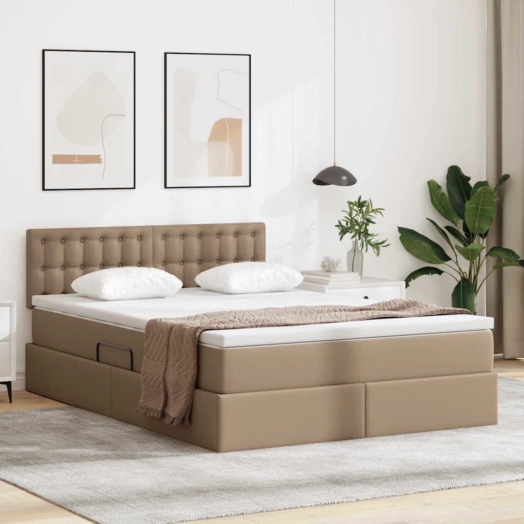 Letto con contenitore e LED con led Cappuccino 140 x 200 cm