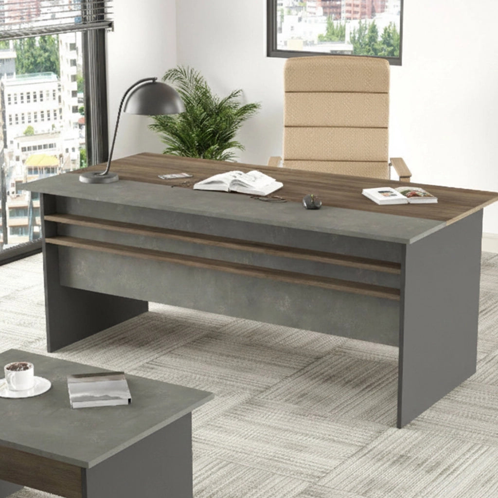 Cecima, Scrivania Materiale Piano in Legno Nobilitato, 89.5x180x75h cm Marrone