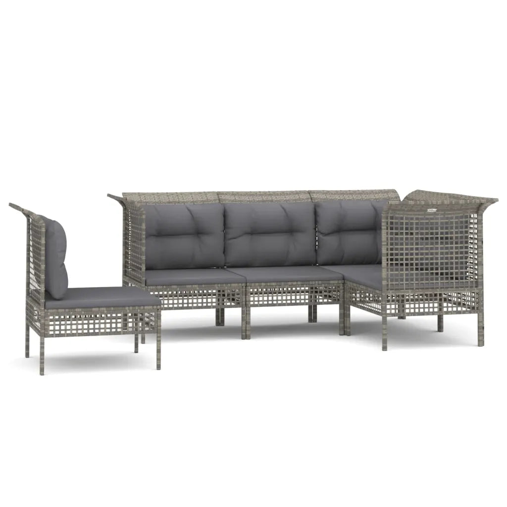 Set Divani da Giardino 5 pz | Set Salotto da Giardino con Cuscini in Polyrattan Grigio
