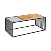 Tavolino basso ABITTA rettangolare 100 cm in rovere chiaro e vetro fumé - Moderno con piano misto legno e vetro