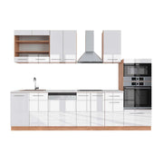 Cucina componibile Fame-Line Bianco lucido/Rovere dorato 300 cm con armadio alto, PL Marmo Vicco