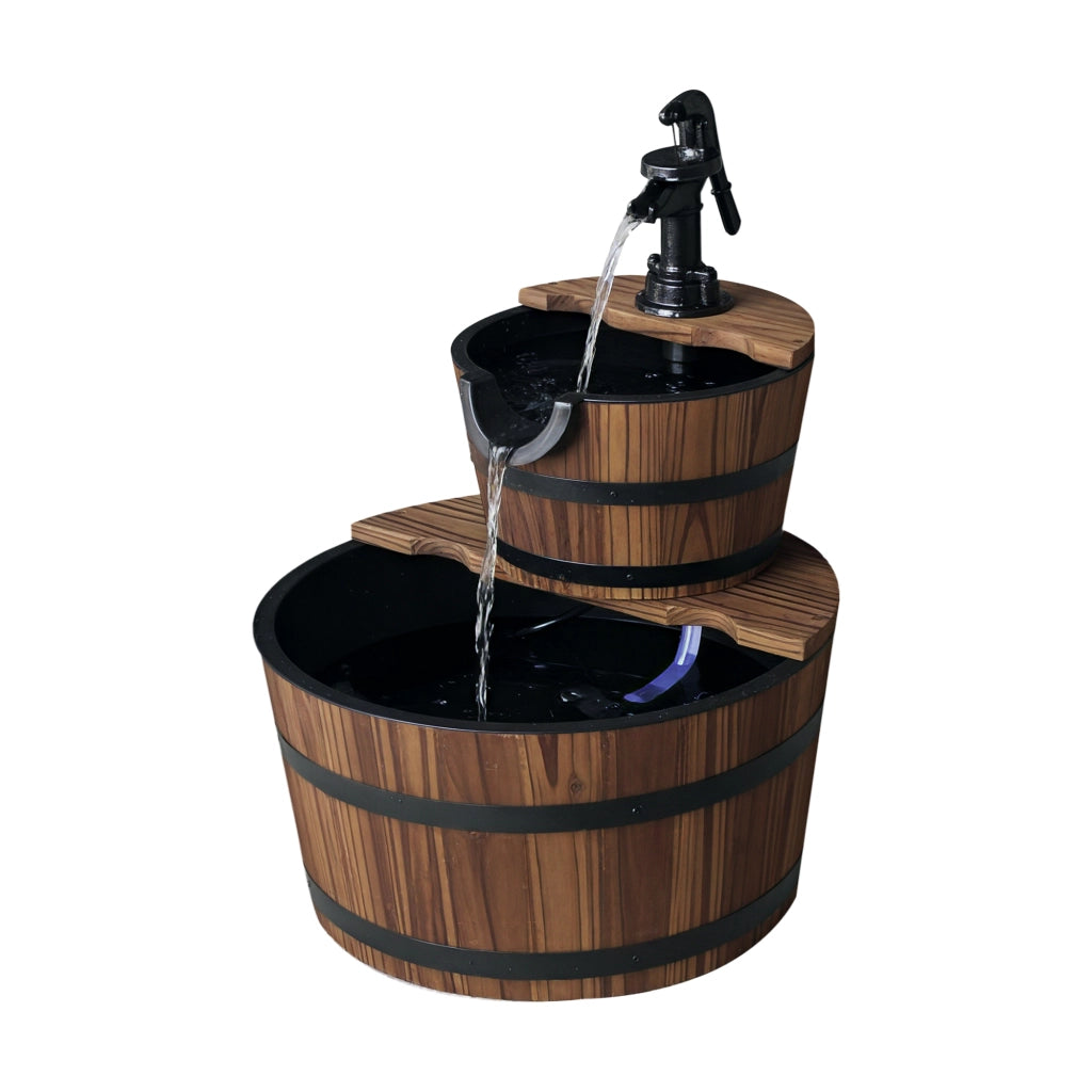 Fontana da Giardino in Legno con Pompa ¨C Zephmum ¨C 44.5x44.5x58.5 cm Marrone Scuro