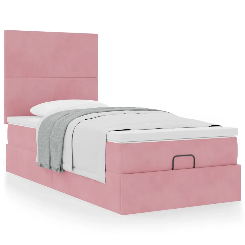 Struttura Letto Pouf con Materassi Rosa 90x190 cm in Velluto 3313372