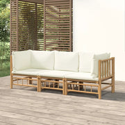 Set Salotto da Giardino 3pz con Cuscini Bianco Crema in BambÃ¹cod mxl 100310