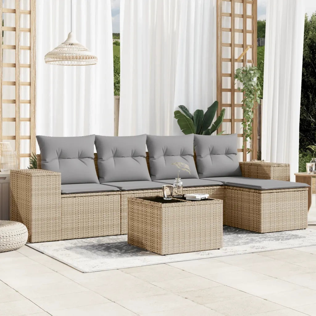 Set Divano da Giardino 6 pz con Cuscini Beige in Polyrattan 3222498