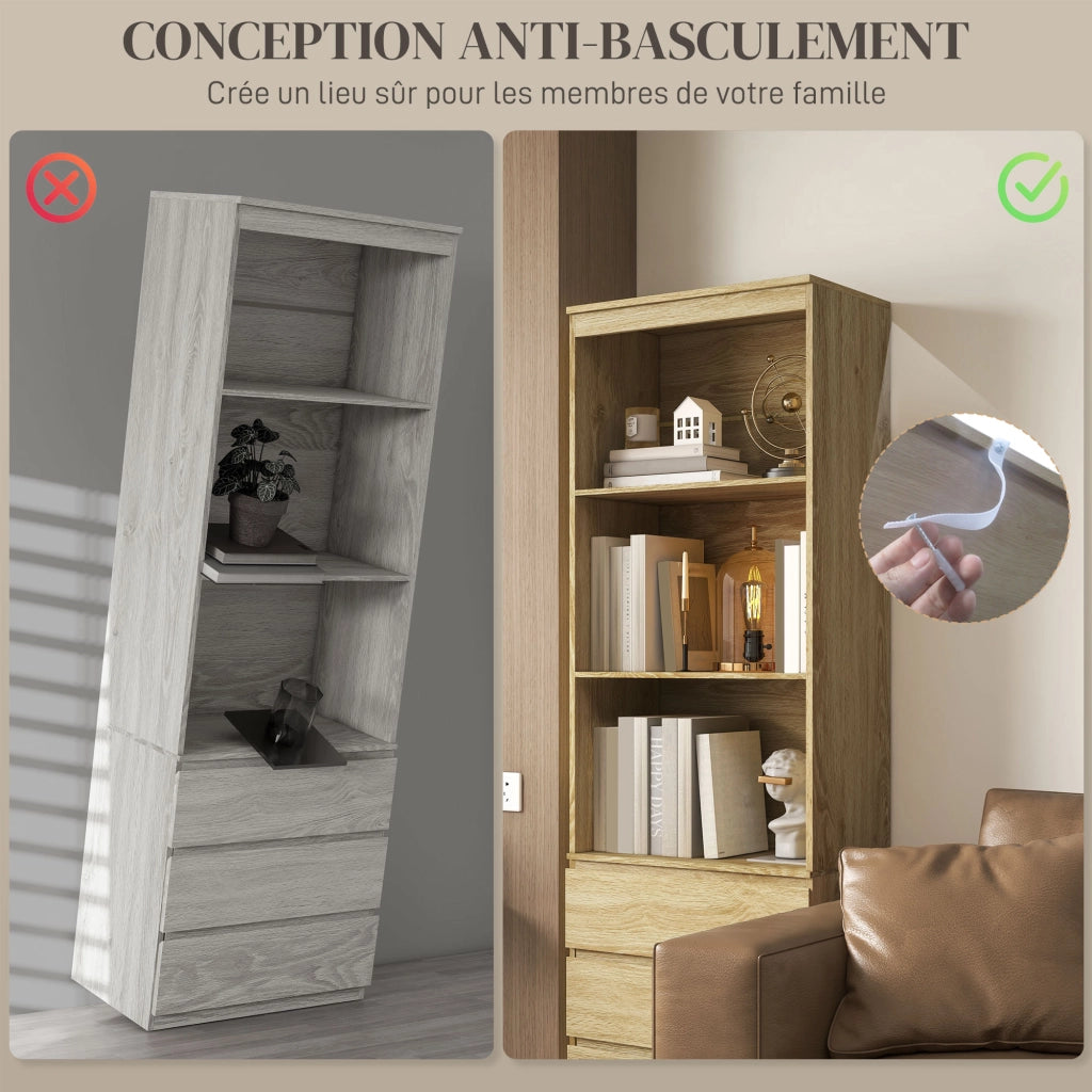 Libreria con cassetti ¨C zephmum ¨C legno effetto rovere 60x35x180 cm