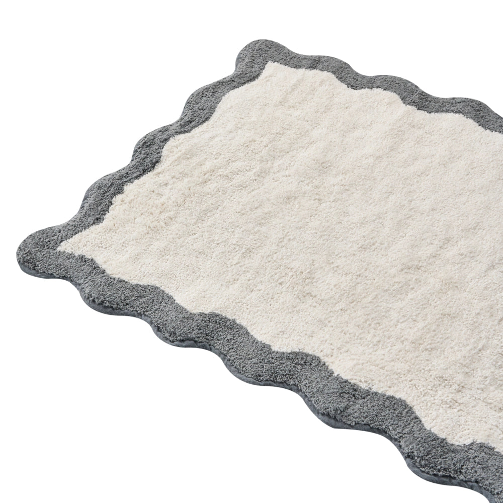 Tappeto da bagno in cotone rettangolare 60 x 90 cm beige e grigio Motivo decorativo da bagno Design moderno
