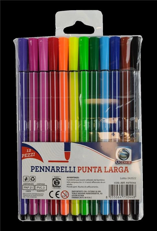PENNARELLI A PUNTA LARGA IN CONFEZIONE DA 12 PEZZI ASSORTITI