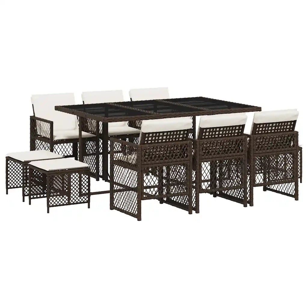 Set da Pranzo da Giardino 11 pz con Cuscini Polyrattan Marrone 3210789