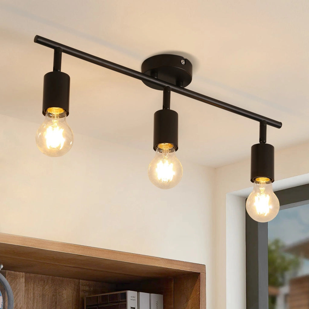 ZMH Faretto da soffitto nero - Lampada da soffitto con faretti E27 orientabili a 350° per camera da letto vintage
