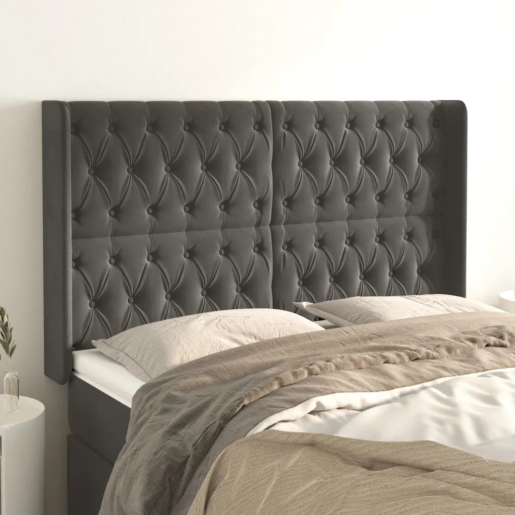 Testiera | Testata ad Orecchio GrigioScuro 163x16x118/128cm in Velluto