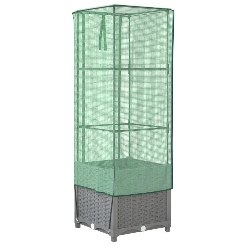 Fioriere | Cassetta per fiori | Letto Rialzato con Copertura Serra Effetto Rattan 40x40x139 cm
