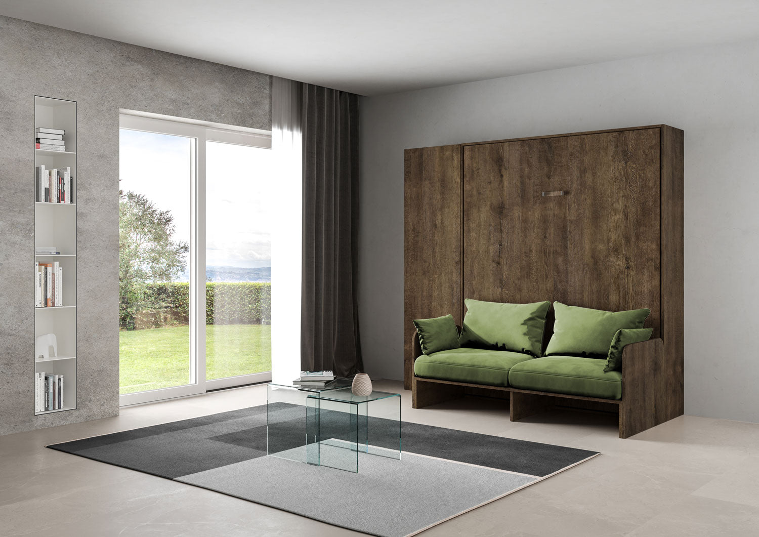 Letto Matrimoniale A Scomparsa 160 Kentaro Con Divano E Colonna Noce e Verde