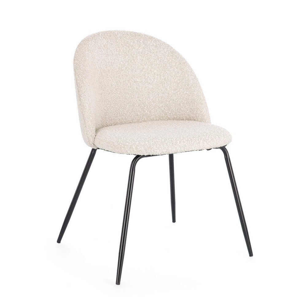 Set di 4 Sedie Imbottite in Tessuto Bouclé con Gambe in Acciaio Nero - GABRI