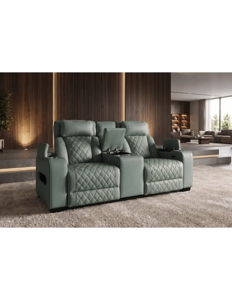 Divano cinema relax DOMUS 2 posti in similpelle – Verde menta – 190 x 101 x 103 cm
