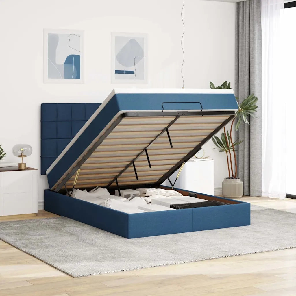 Struttura Letto Pouf con Materasso Blu 140x190 cm in Tessuto 3313160