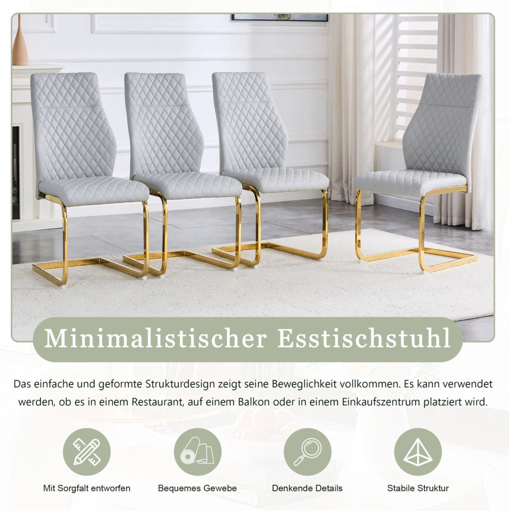 Set di 2 sedie da pranzo in PU grigio chiaro con schienale alto; struttura in metallo oro