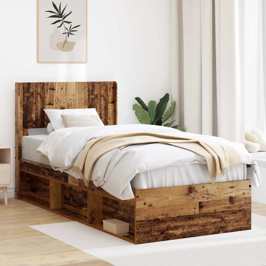 Letto singolo | Letto per adulti | Struttura del letto con stoccaggio e testata Legno antico