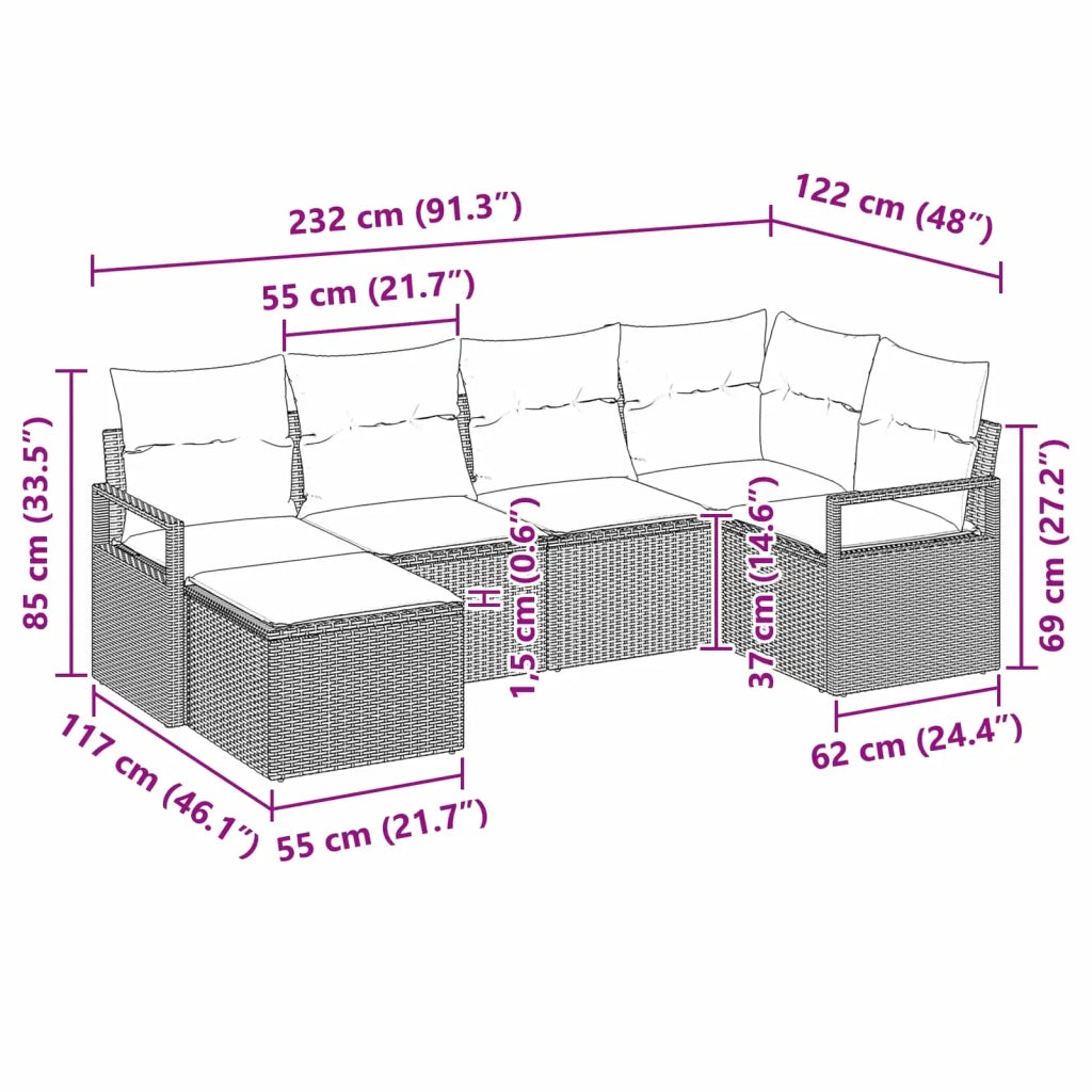 Set di divani con cuscino 6 pcs Nero polyrattan