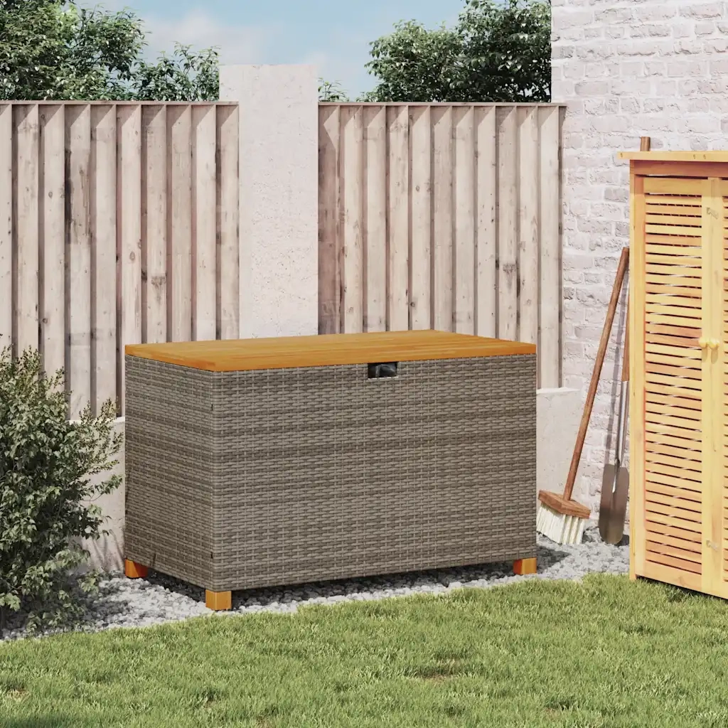Contenitore Giardino Grigio 110x55x63cm Polyrattan Legno Acacia