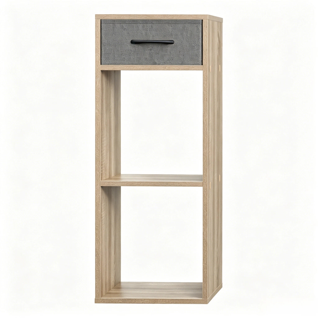 Libreria a cubi da terra con cassetto, 3 ripiani, legno ingegnerizzato, grigio/rovere chiaro