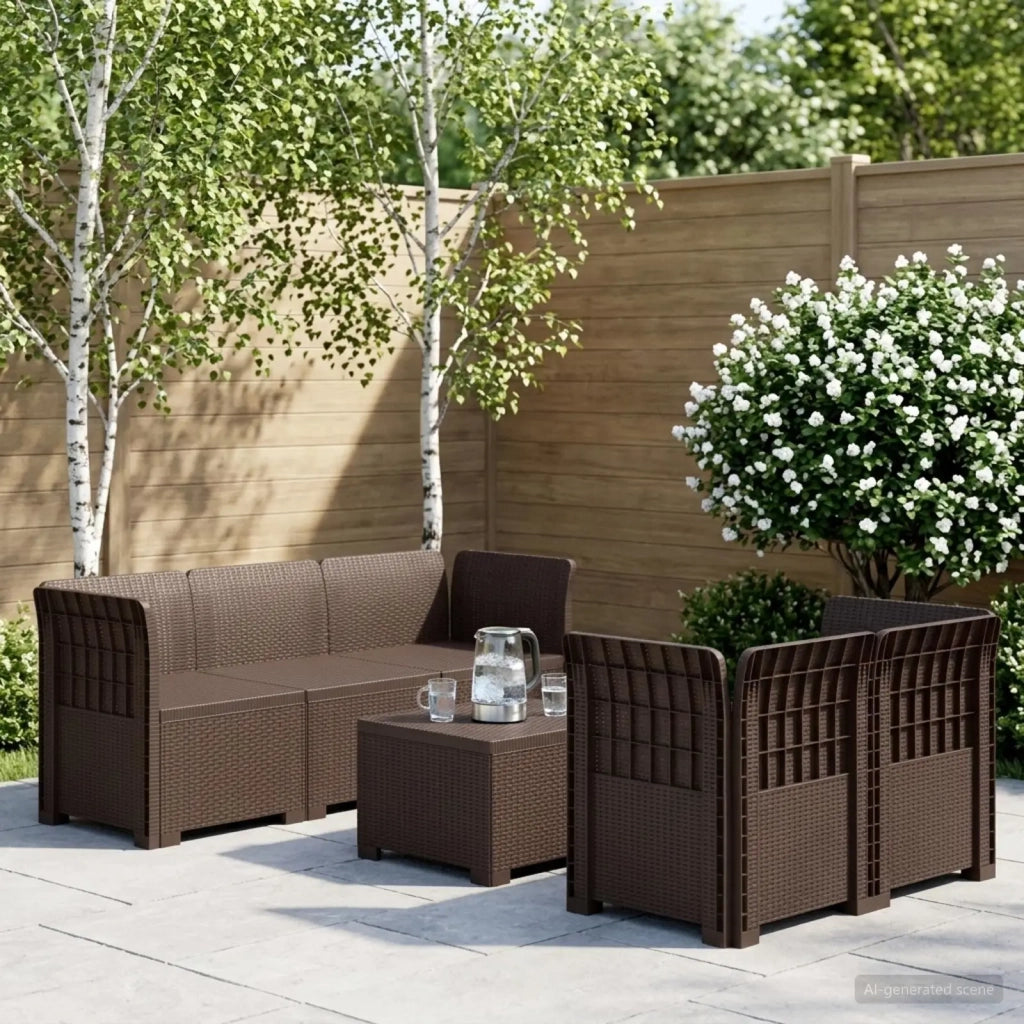 Divano da Giardino 5 Posti Stile Rattan PP Marrone 3443887