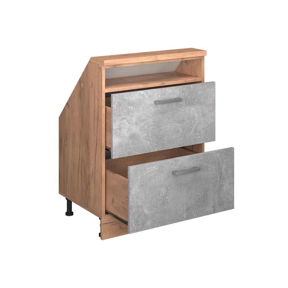 Mobile sottotetto Rion Calcestruzzo/Rovere dorato con 2 cassetti Vicco