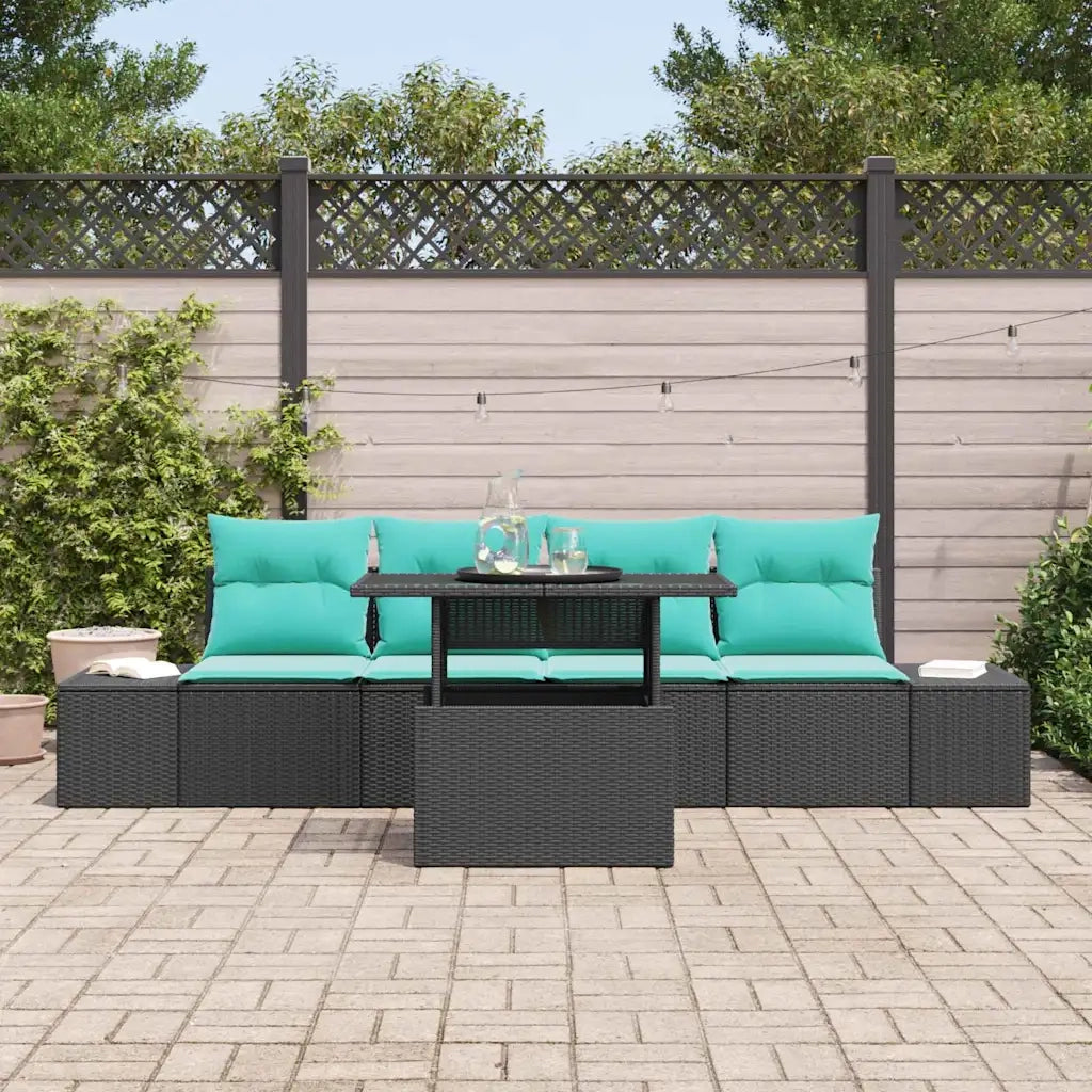 Set Divano da Giardino 5 pz 4-Numero di posti Nero e Turchese 3357829
