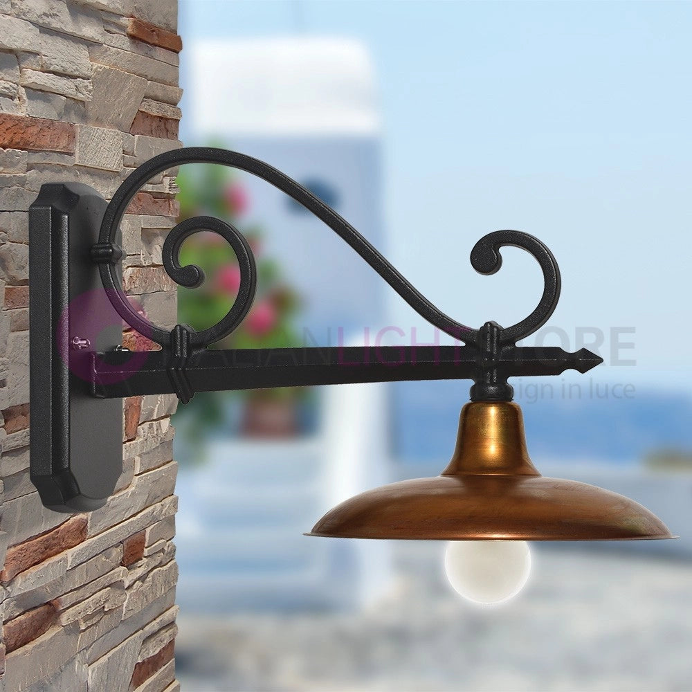 NIKE ANTRACITE Lampada a Parete da Esterno con piatto in ottone anticato