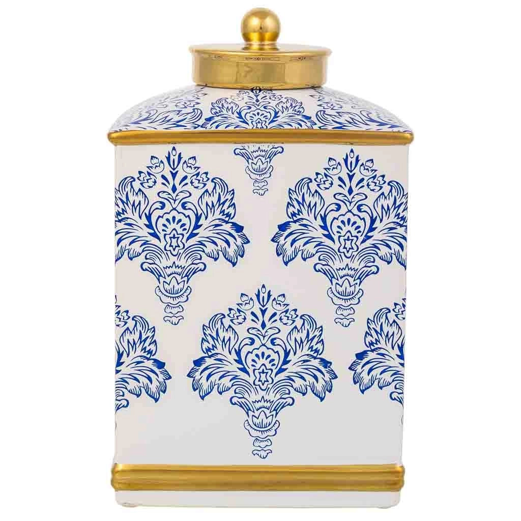 Vaso in ceramica bianca e blu, cm 15,5x12,5x26h