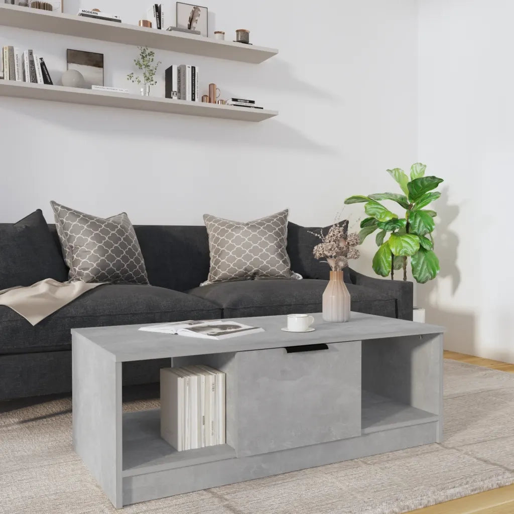 Tavolino Salotto-Tavolino da soggiorno-Tavolo Grigio Cemento 102x50x36 cm Legno Multistrato 315683