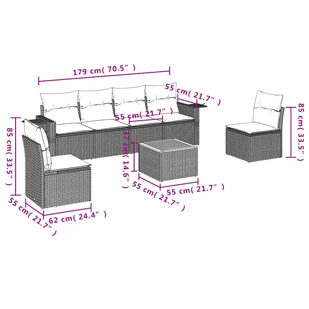 Set Divani da Giardino 7 pz con Cuscini Grigio in Polyrattan 3224514