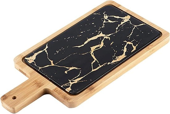 Piatto di servizio in pietra marmorea - piatto di servizio in ceramica per decorazione del bancone e del servizio di formaggio, pesce, carne e molto altro (nero)