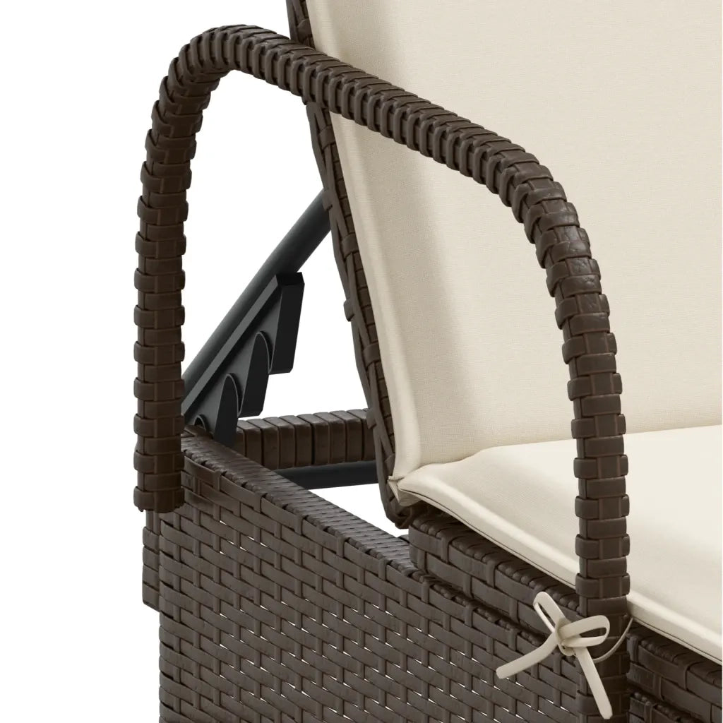 Lettino Prendisole | Sdraio da giardino | Lettino da sole con Ruote e Cuscino in Polyrattan Marrone