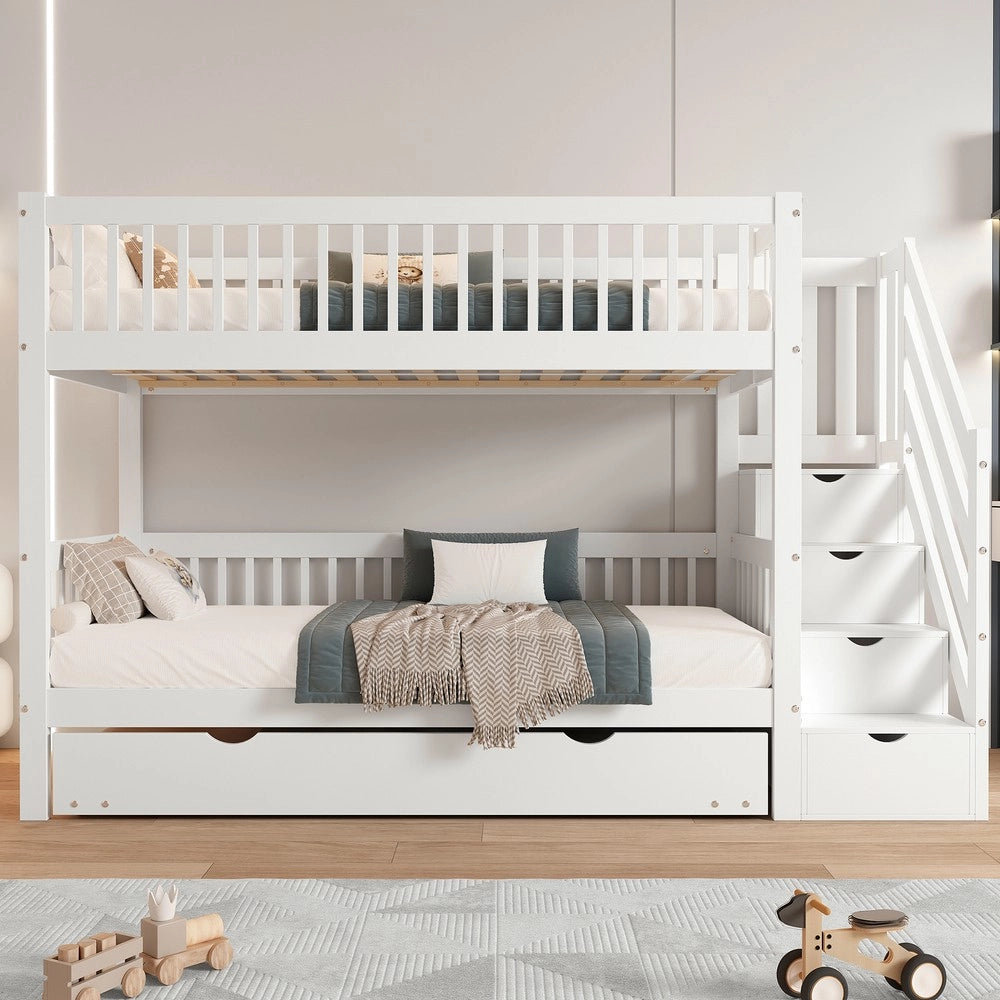 Letto a Castello con Letto Estraibile ¨C Xylo ¨C Pino e MDF, Bianco, 90x200cm