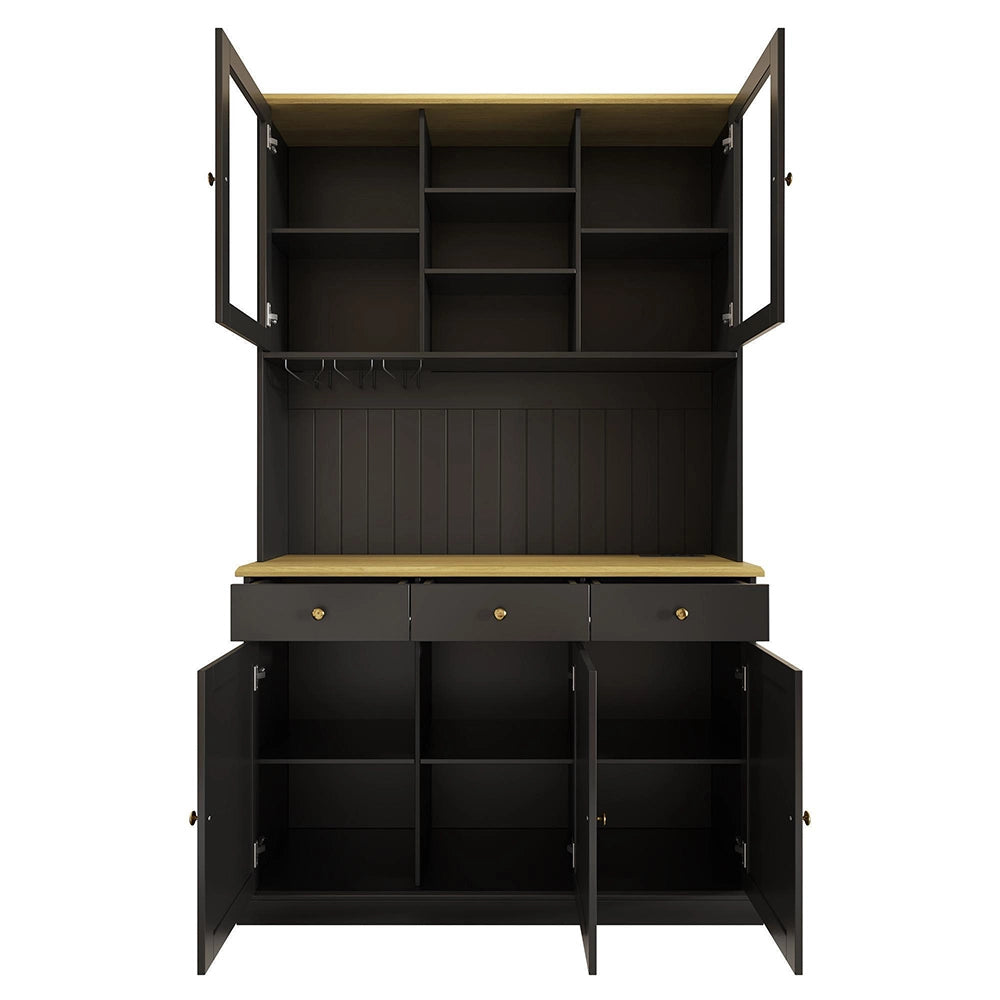 Credenza Xylo 120x40x191cm - Vetri, USB, Poign??es Nere/Dorate