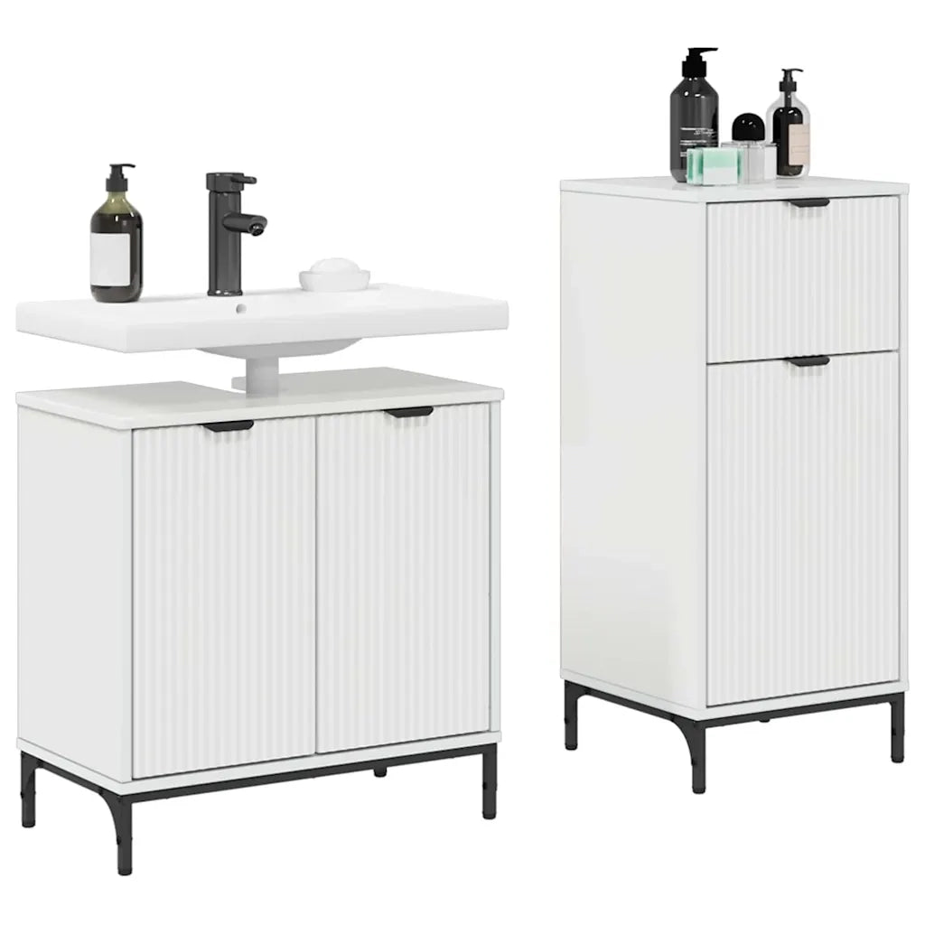 Set di mobili per il bagno con cassetto 2 pcs Bianco Lucido
