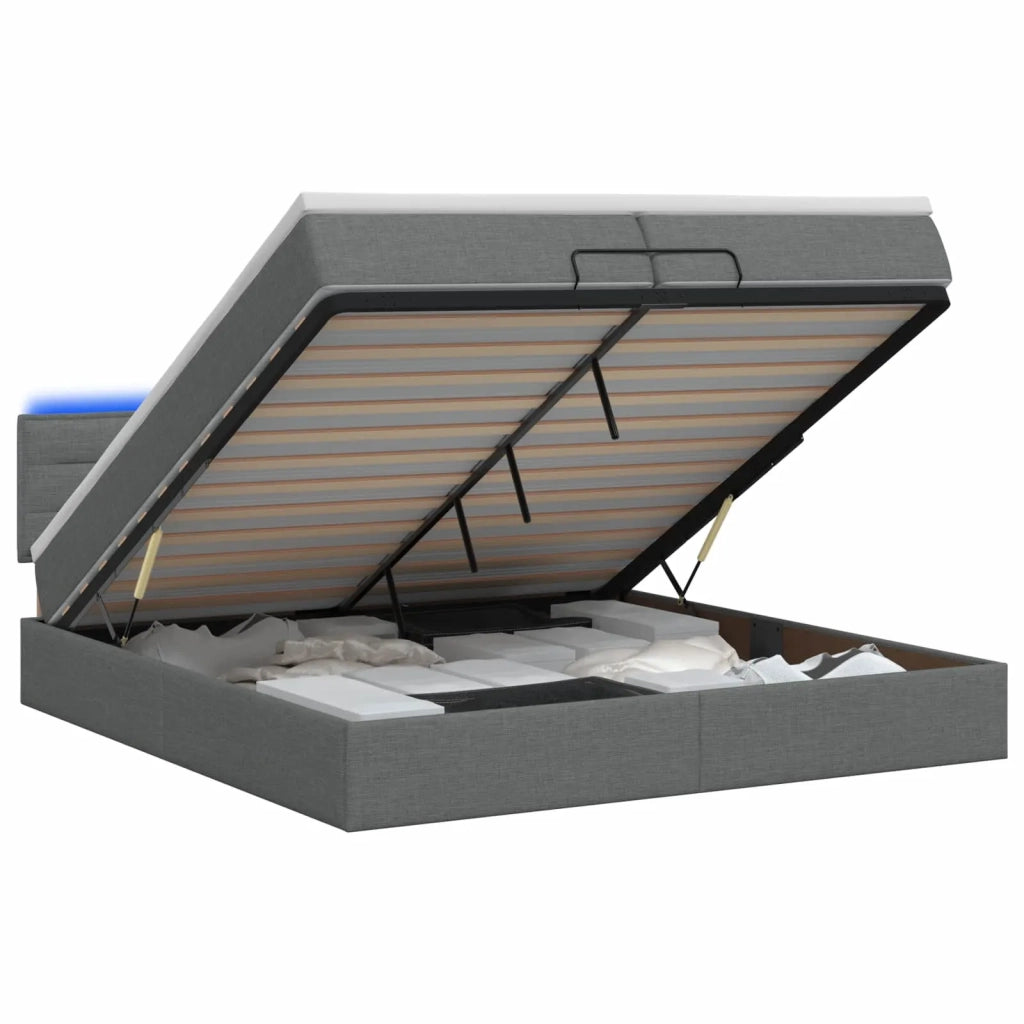 Letto Ottomano con Materasso e LED Grigio Scuro 200 x 200 cm 3456851