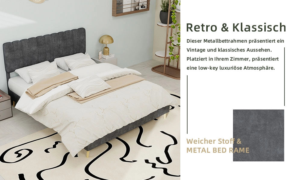 Letto imbottito con testiera ¨C Minimal ¨C grigio velluto 140x200 cm