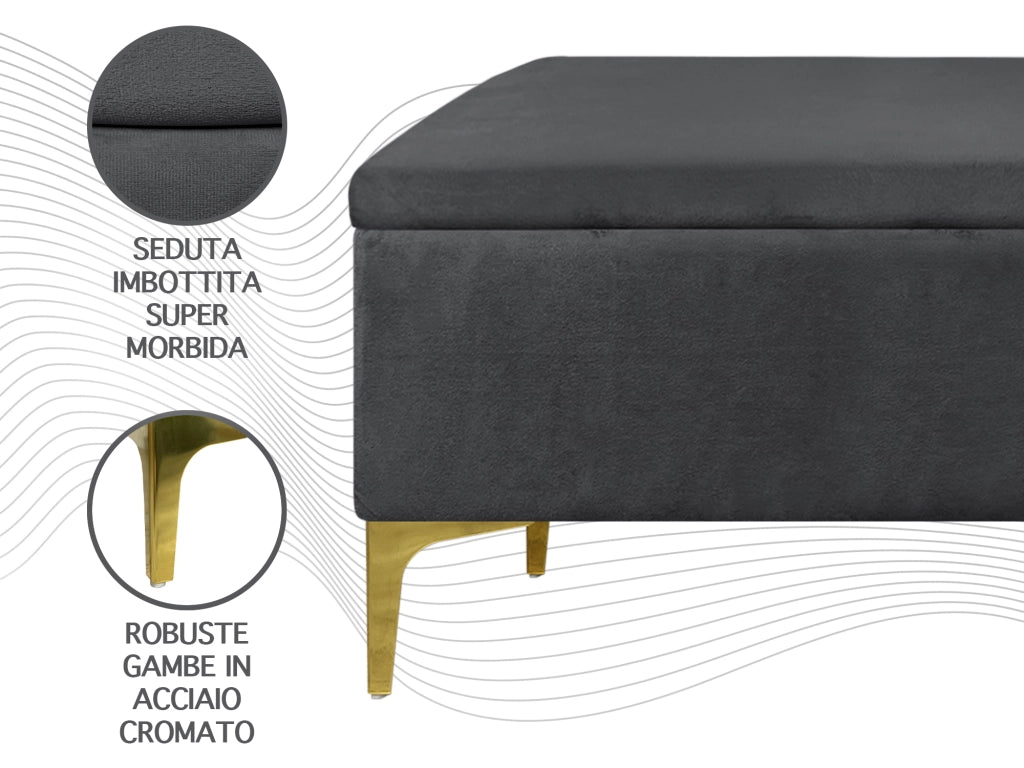 Pouf Panca Imbottita Divanetto In Velluto Contenitore PortaOggetti Panca Sgabello A Pie Di Letto Con Gambe In Metallo Dorato Cassapanca Ingresso Legno Massello Panchina  - Stone